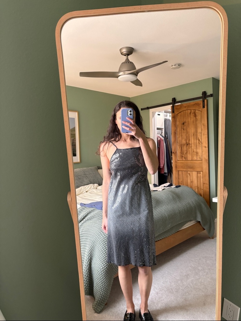 Rozae Nichols Black/Silver Sequin Midi Slip Dress